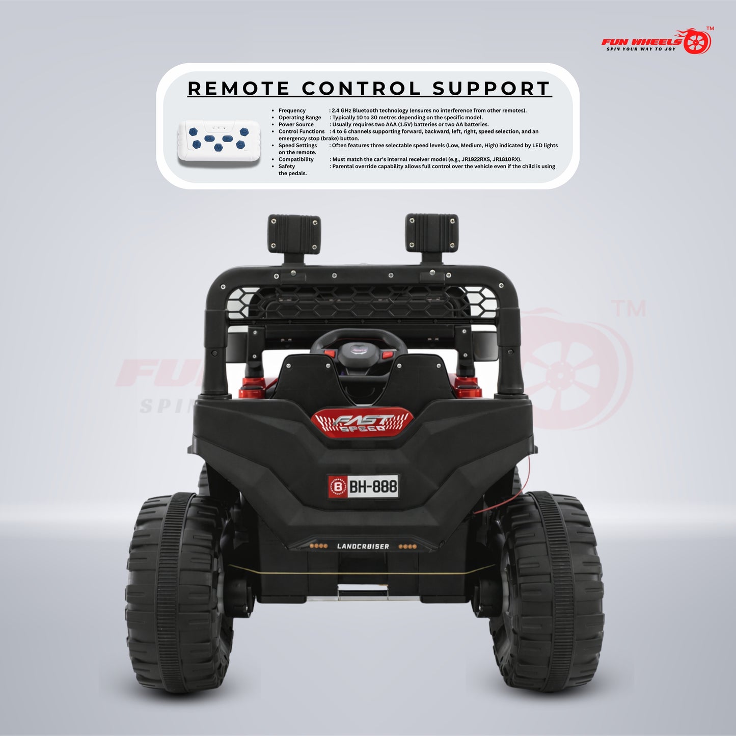 Fun Wheels FWJ-16 Kids Electric Ride On Jeep 4x4 with LED Lights & Music |Kids Battery Car Jeep