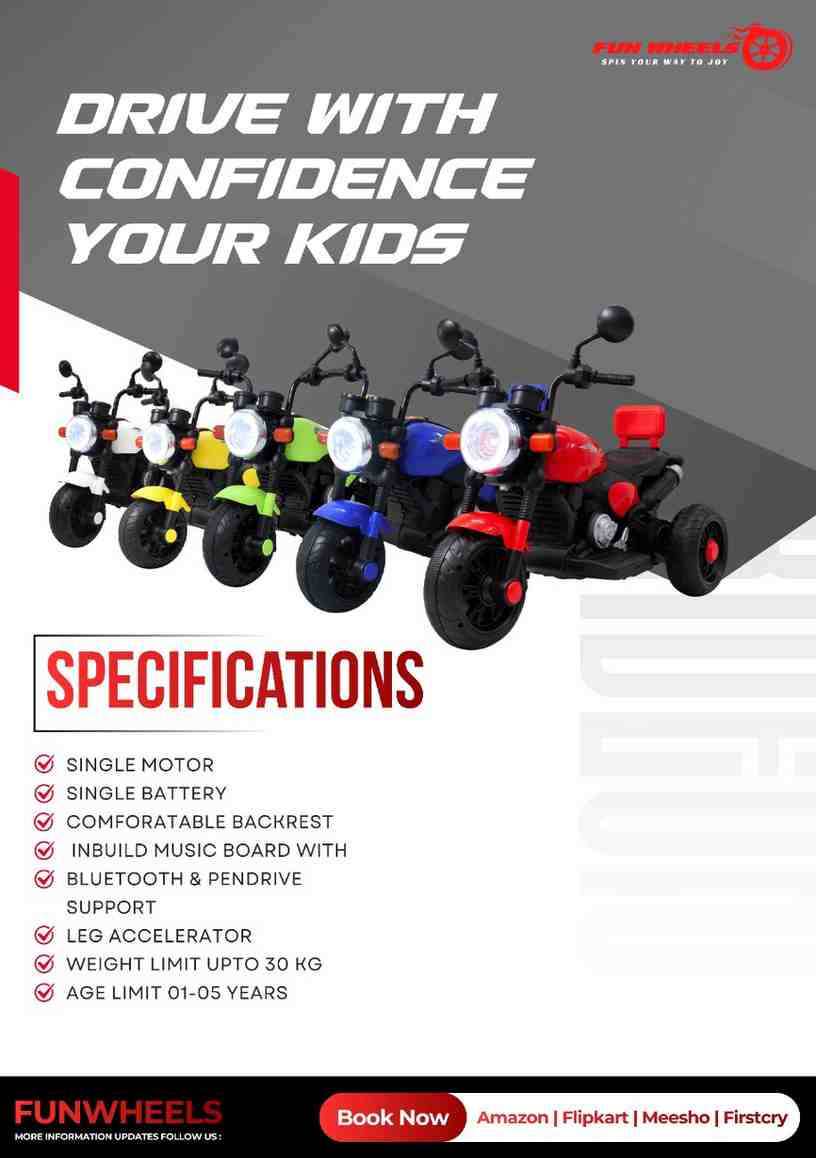 Fun Wheels FWB-01 ThunderMini Rider Kids Electric Bike with LED Headlight | Music & Sound Bike