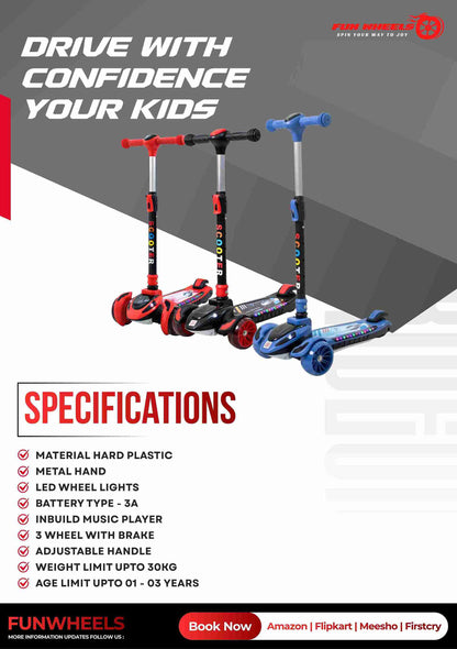 Fun Wheels FWKS-02 Bullet Kids 3 Wheel Scooter with Adjustable Handle