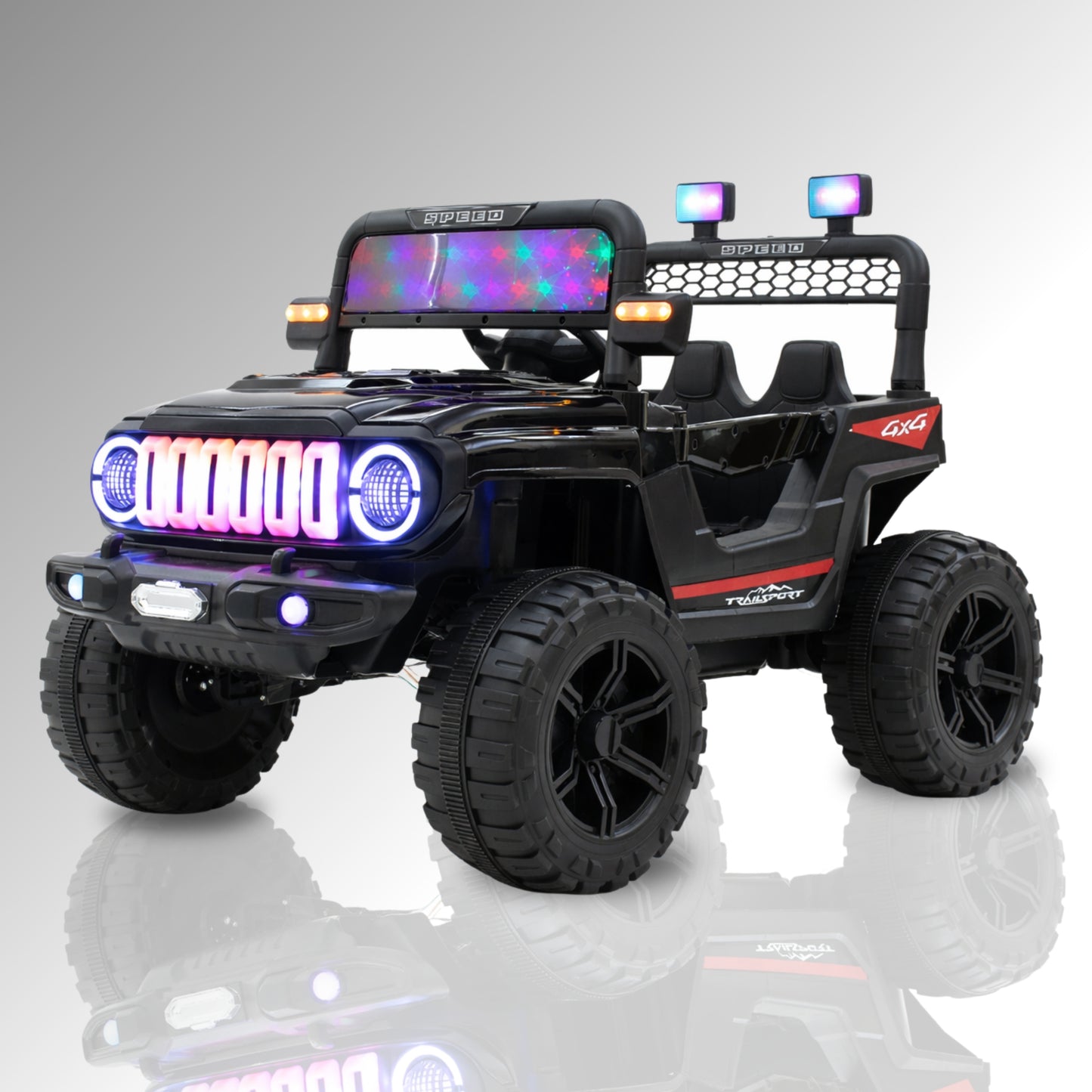 Fun Wheels FWJ-12 Battery Operated 4x4 Kids Jeep with RGB LED & Big Wheel Electric Jeep