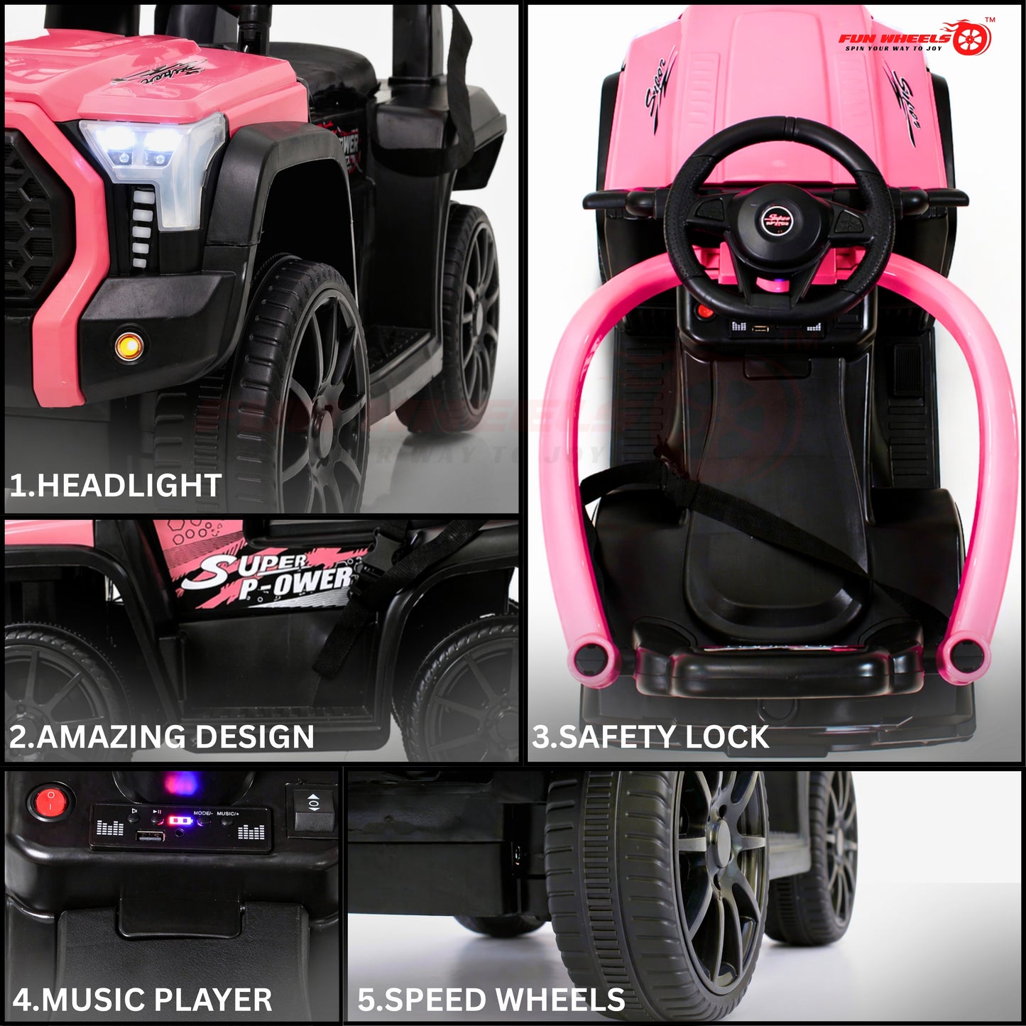 : Fun Wheels FWJ-06 Kids Battery Operated Ride-On Jeep Car with LED Lights