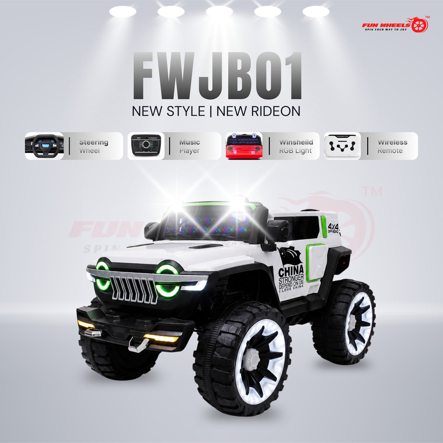FWJ-17 Kids Electric Ride On Jeep with Remote ,Music Player&RGB Windshield Light