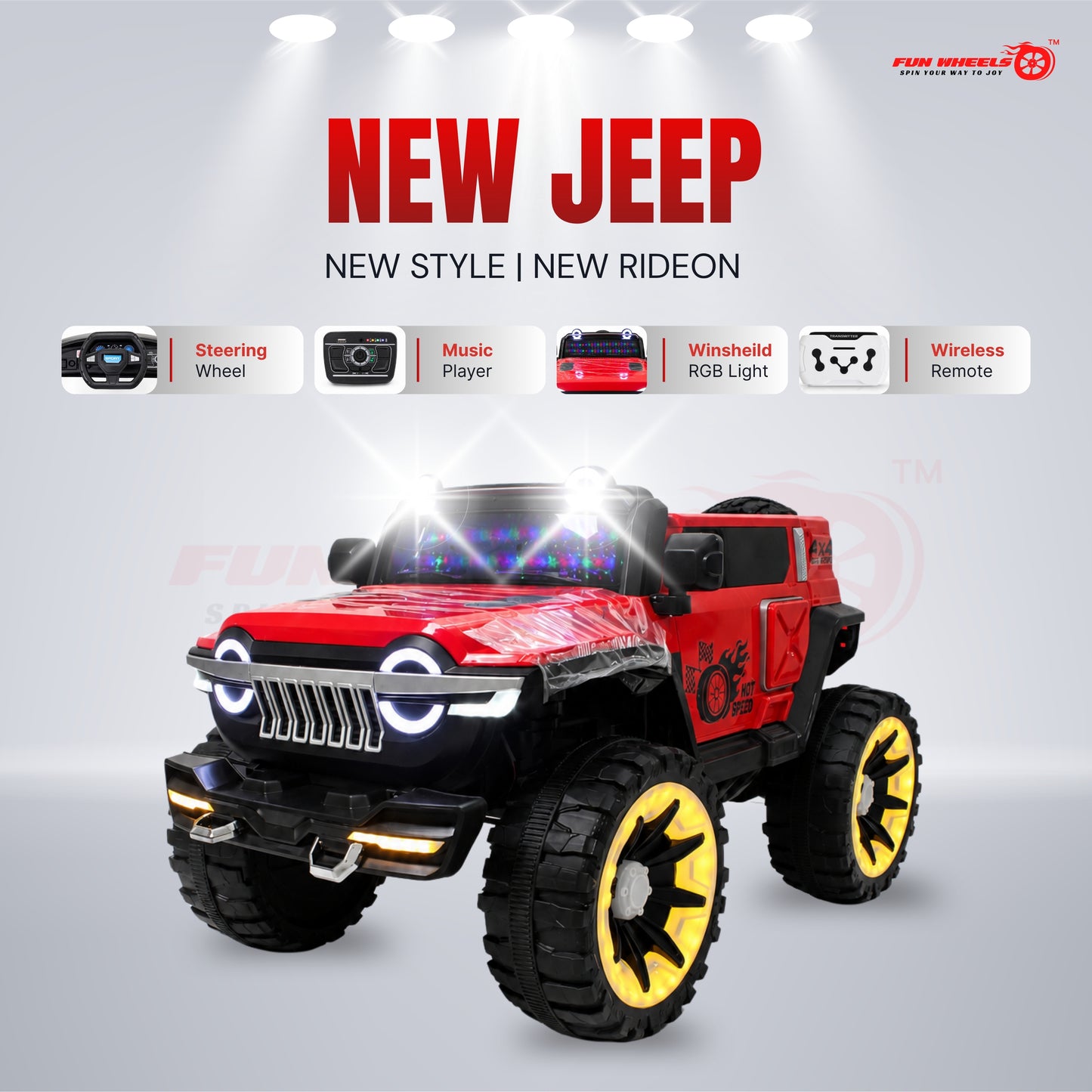 FWJ-17 Kids Electric Ride On Jeep with Remote ,Music Player&RGB Windshield Light