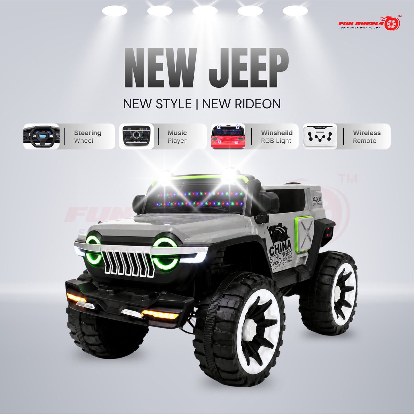 FWJ-17 Kids Electric Ride On Jeep with Remote ,Music Player&RGB Windshield Light