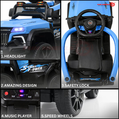 Fun Wheels FWJ-07 Kids Battery Operated Ride-On Jeep Car with LED Lights