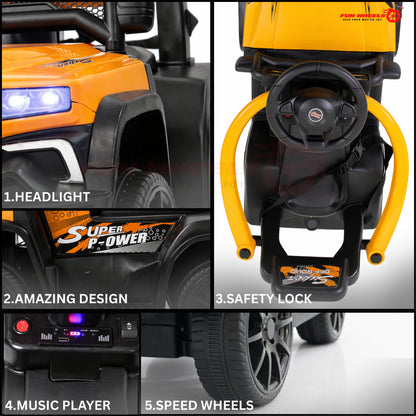 Fun Wheels FWJ-07 Kids Battery Operated Ride-On Jeep Car with LED Lights
