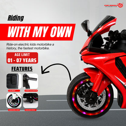 Fun Wheels FWB-03 NitroVolt Pro Kids Electric Ride-On Sports Bike with RGB Wheel Lights