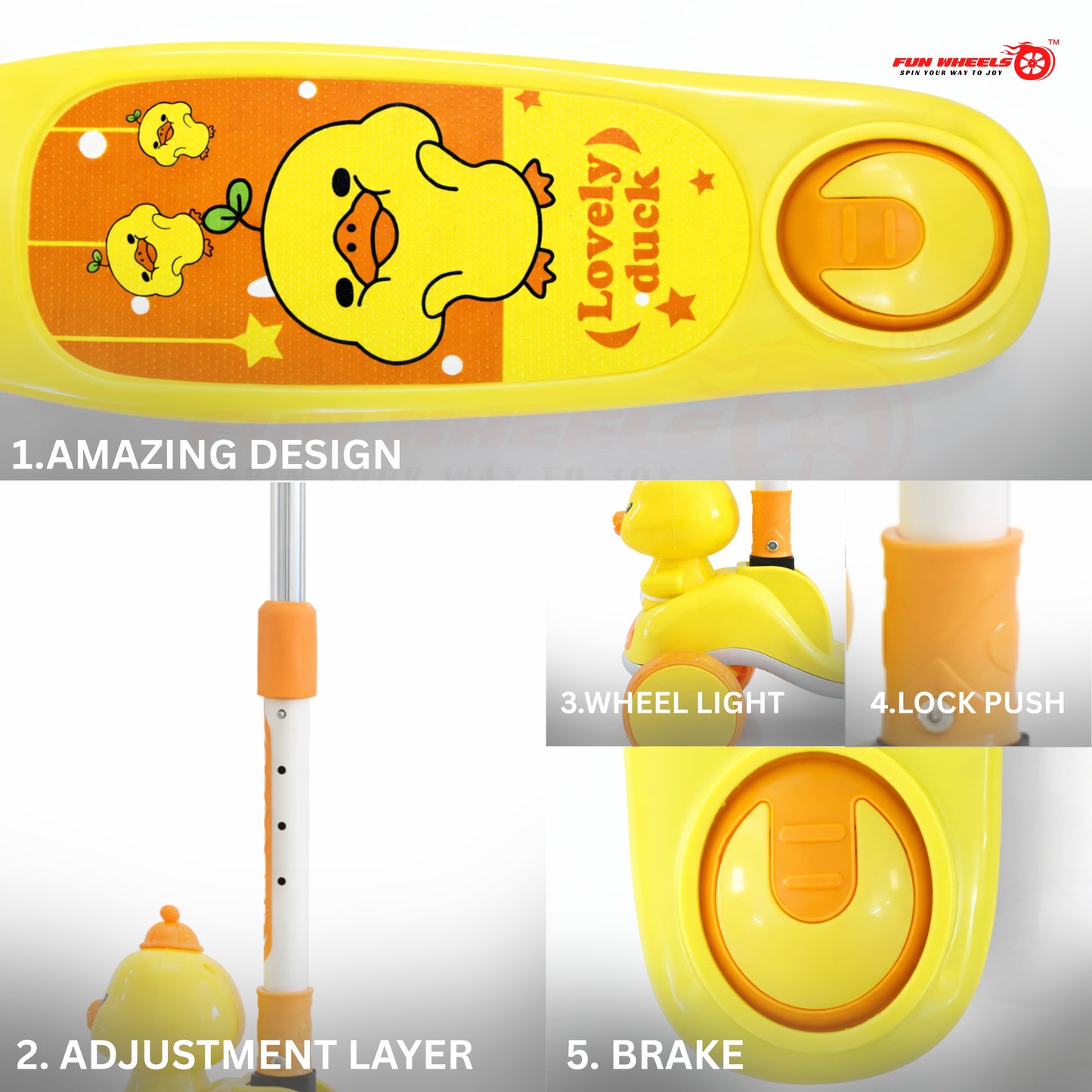 Fun Wheels FWKS-03 Cute Duck Design Kids Scooter with LED Flash Wheels