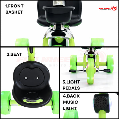 Funwheels GlowRide LED Wheel Tricycle with Light & Music | Baby Pedal Trike with Backrest FWTC-02 Tricycle