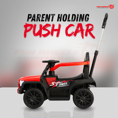 Fun Wheels FWPC-01 Kids Manual Ride On Push Car with Parent Handle, Music & Lights-Red