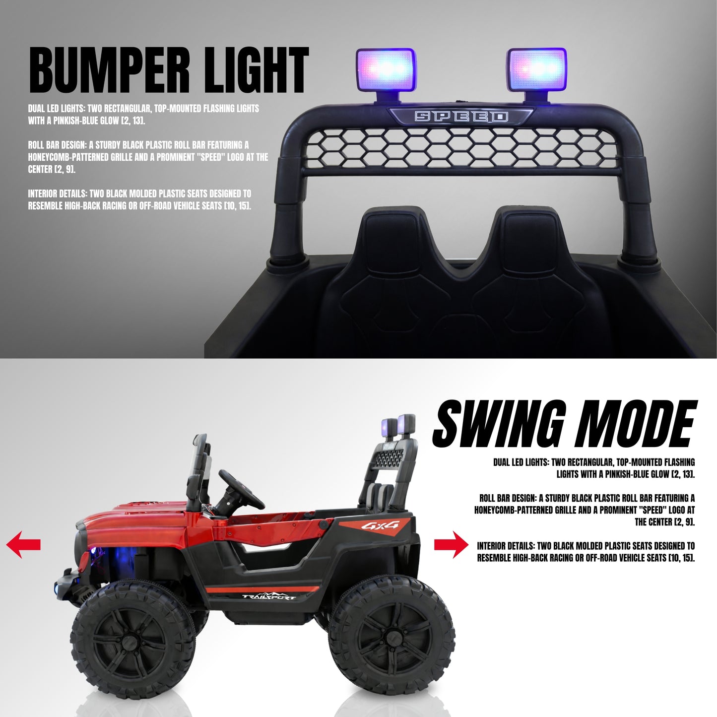 Fun Wheels FWJ-12 Battery Operated 4x4 Kids Jeep with RGB LED & Big Wheel Electric Jeep