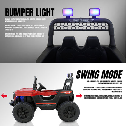 Fun Wheels FWJ-12 Battery Operated 4x4 Kids Jeep with RGB LED & Big Wheel Electric Jeep