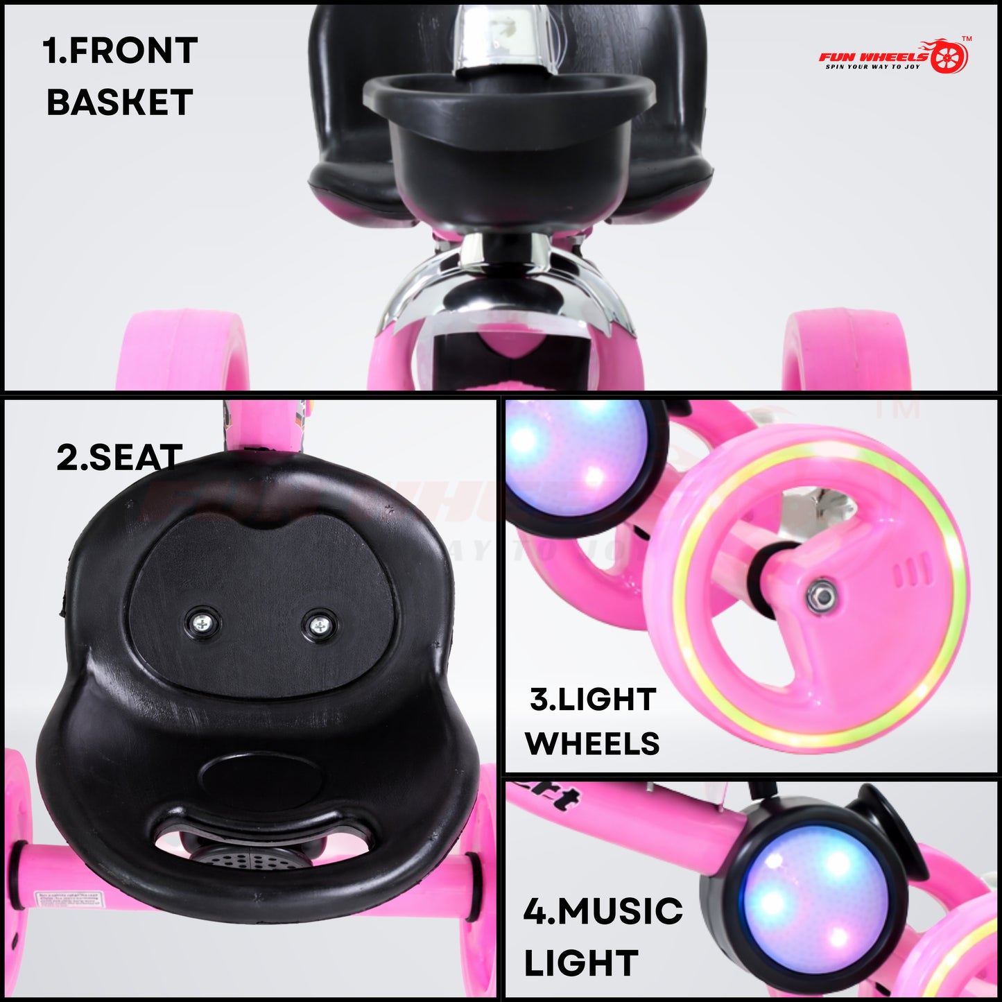 Funwheels GlowRide LED Wheel Tricycle with Light & Music | Baby Pedal Trike with Backrest FWTC-02 Tricycle