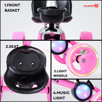 Funwheels GlowRide LED Wheel Tricycle with Light & Music | Baby Pedal Trike with Backrest FWTC-02 Tricycle