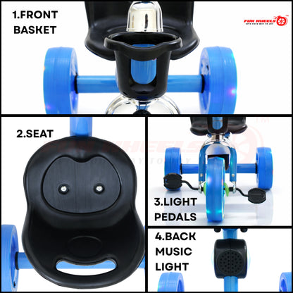 Funwheels GlowRide LED Wheel Tricycle with Light & Music | Baby Pedal Trike with Backrest FWTC-02 Tricycle