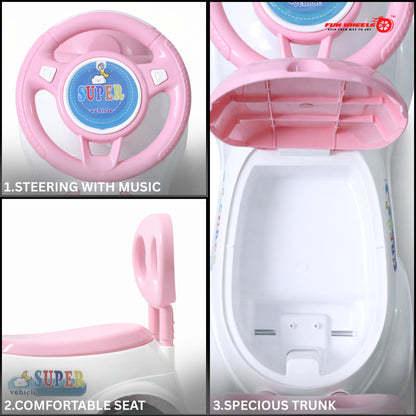 Fun Wheels FWPC-07 Cute Bunny Theme Kids Ride-On Push Car with Steering Handle for Toddlers