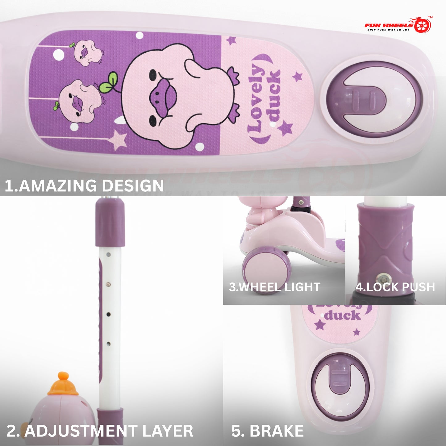 Fun Wheels FWKS-03 Cute Duck Design Kids Scooter with LED Flash Wheels