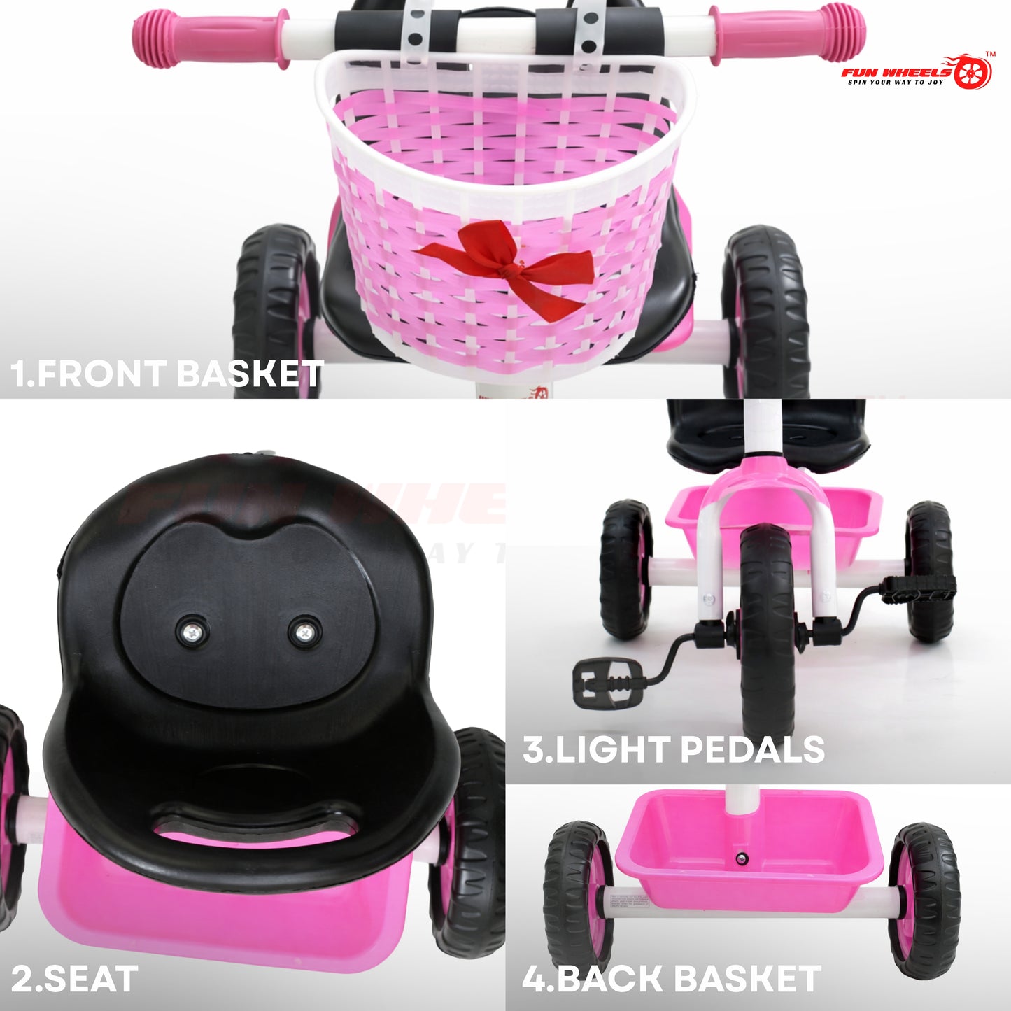 Funwheels CandyRide Kids Tricycle with Basket |Baby Pedal Trike with Backrest Seat FWTC-01 Tricycle