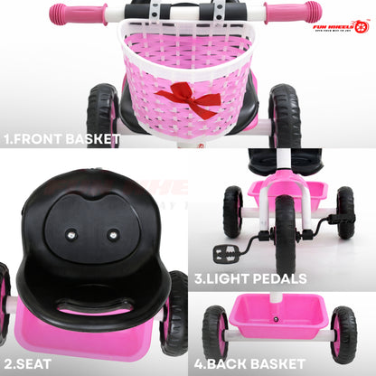 Funwheels CandyRide Kids Tricycle with Basket |Baby Pedal Trike with Backrest Seat FWTC-01 Tricycle