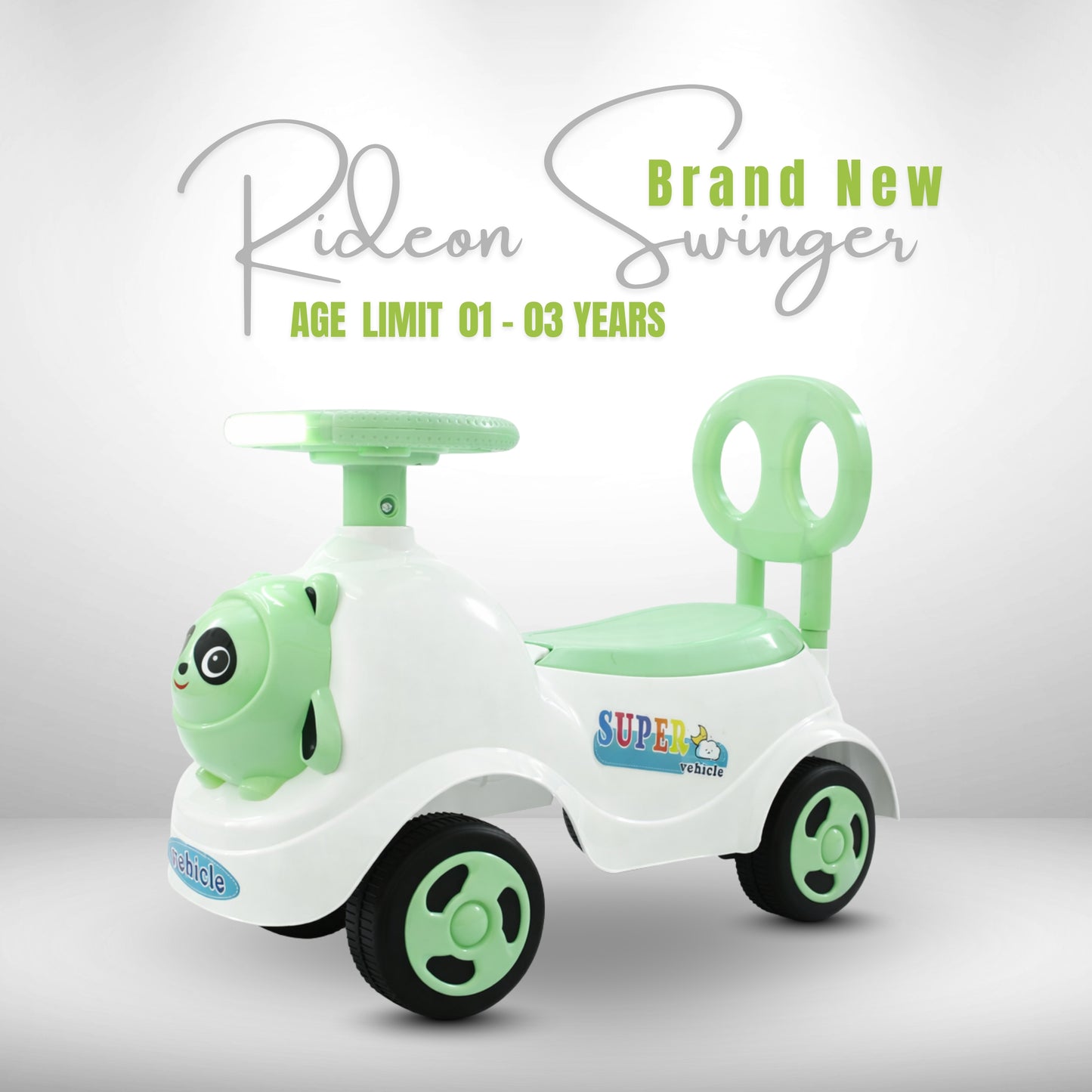 Fun Wheels FWPC-04 Kids Ride-On Panda Scooter & Push Car – Musical Walker with Safety Backrest