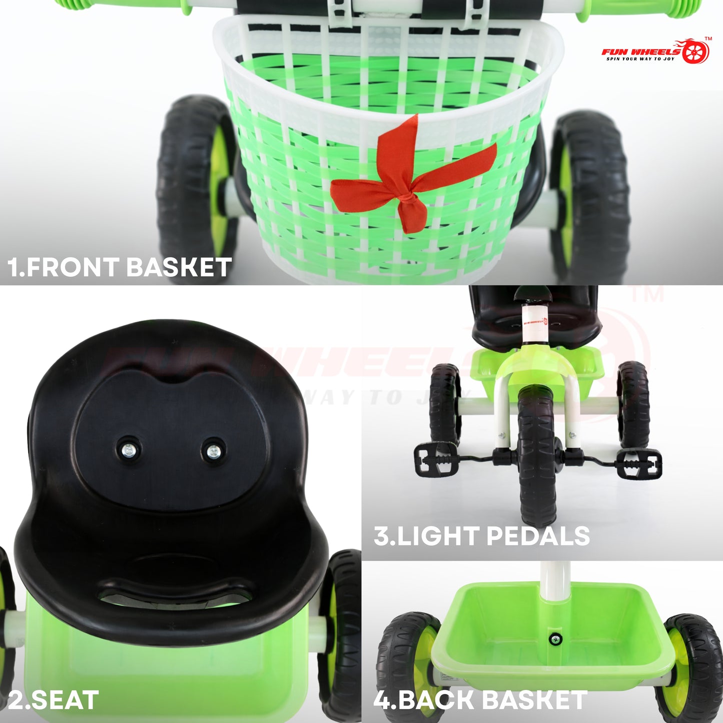 Funwheels CandyRide Kids Tricycle with Basket |Baby Pedal Trike with Backrest Seat FWTC-01 Tricycle