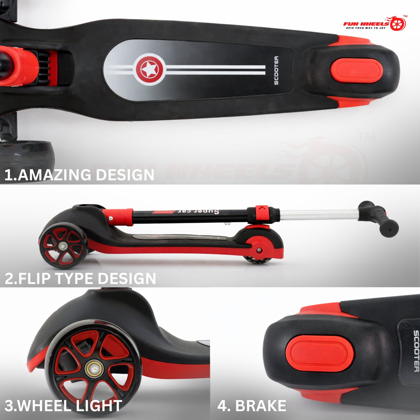Fun Wheels FWKS-01 RocketPeppy Kids Beginner Scooter | Safe & Stable Ride | Adjustable Handlebar