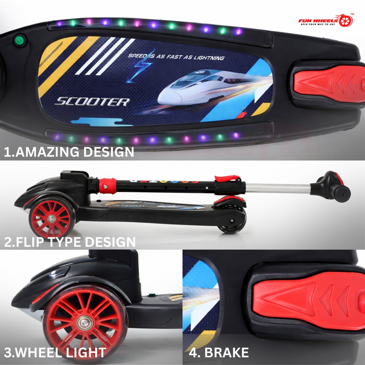 Fun Wheels FWKS-02 Bullet Kids 3 Wheel Scooter with Adjustable Handle