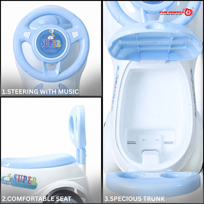 Fun Wheels FWPC-07 Cute Bunny Theme Kids Ride-On Push Car with Steering Handle for Toddlers