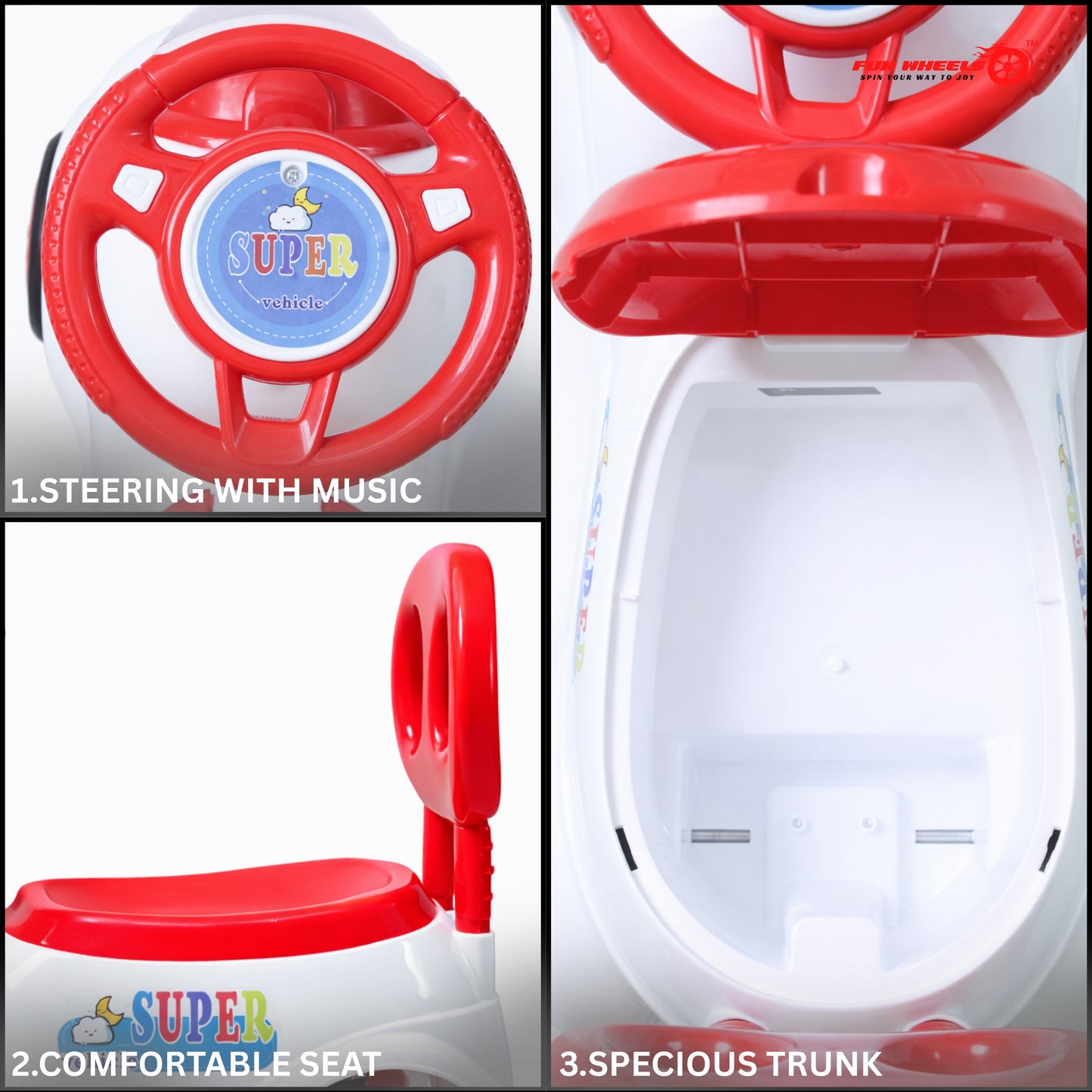 Fun Wheels FWPC-07 Cute Bunny Theme Kids Ride-On Push Car with Steering Handle for Toddlers