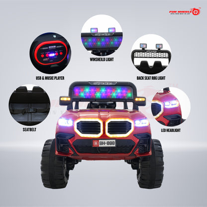 Fun Wheels FWJ-16 Kids Electric Ride On Jeep 4x4 with LED Lights & Music |Kids Battery Car Jeep