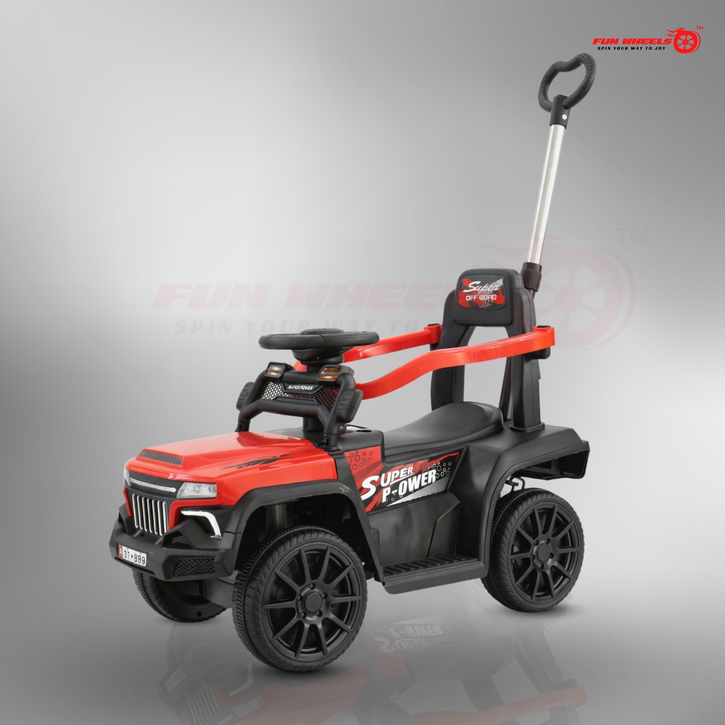 Fun Wheels FWPC-02 Kids Manual Ride On Push Car with Parent Handle, Music & LightsV