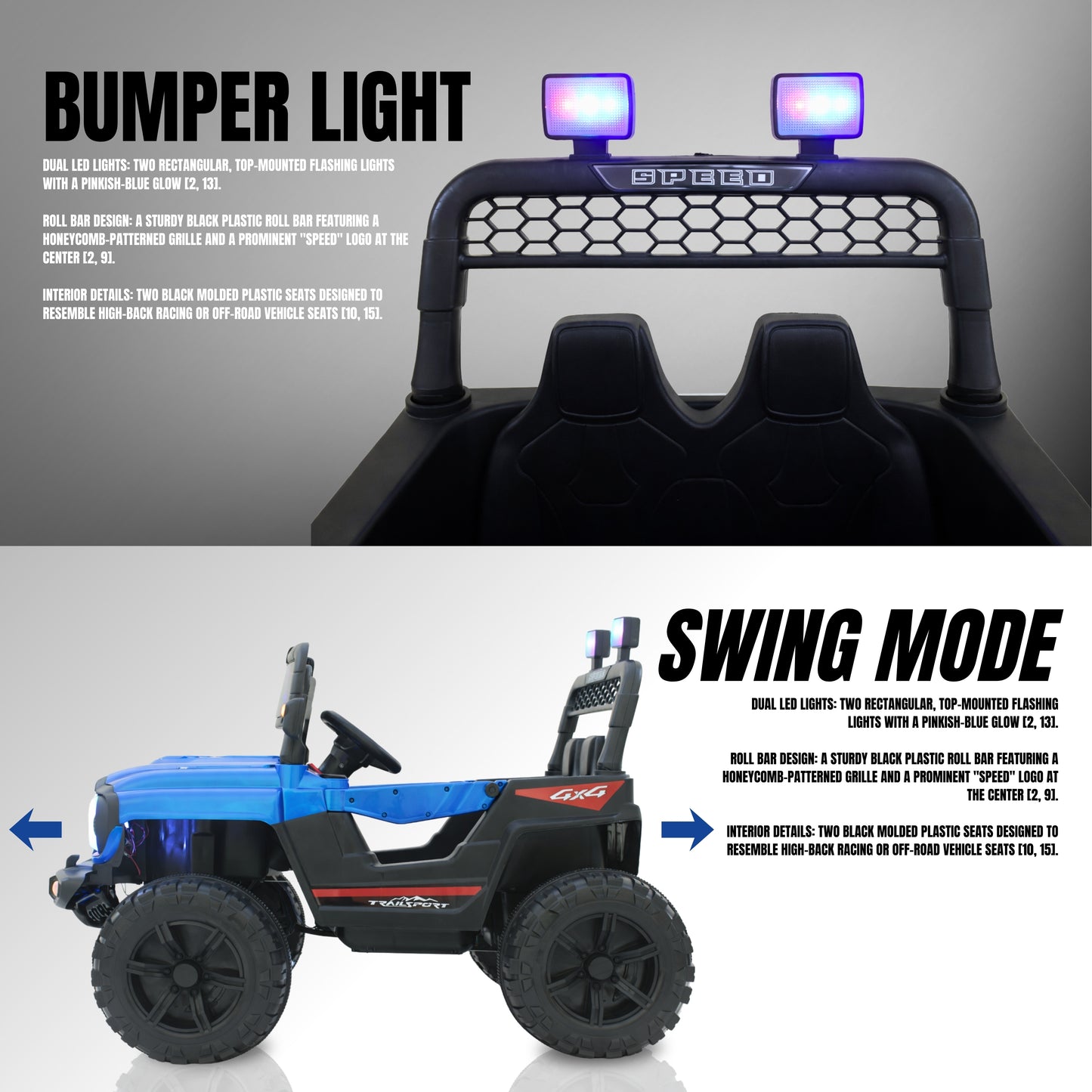 Fun Wheels FWJ-12 Battery Operated 4x4 Kids Jeep with RGB LED & Big Wheel Electric Jeep
