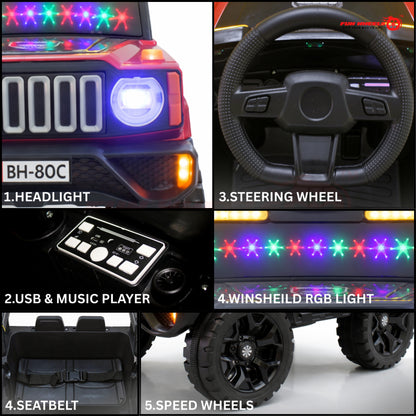 Fun Wheels FWJ-15 Kids Electric Ride On 4x4 | Battery Operated Car with LED Jeep