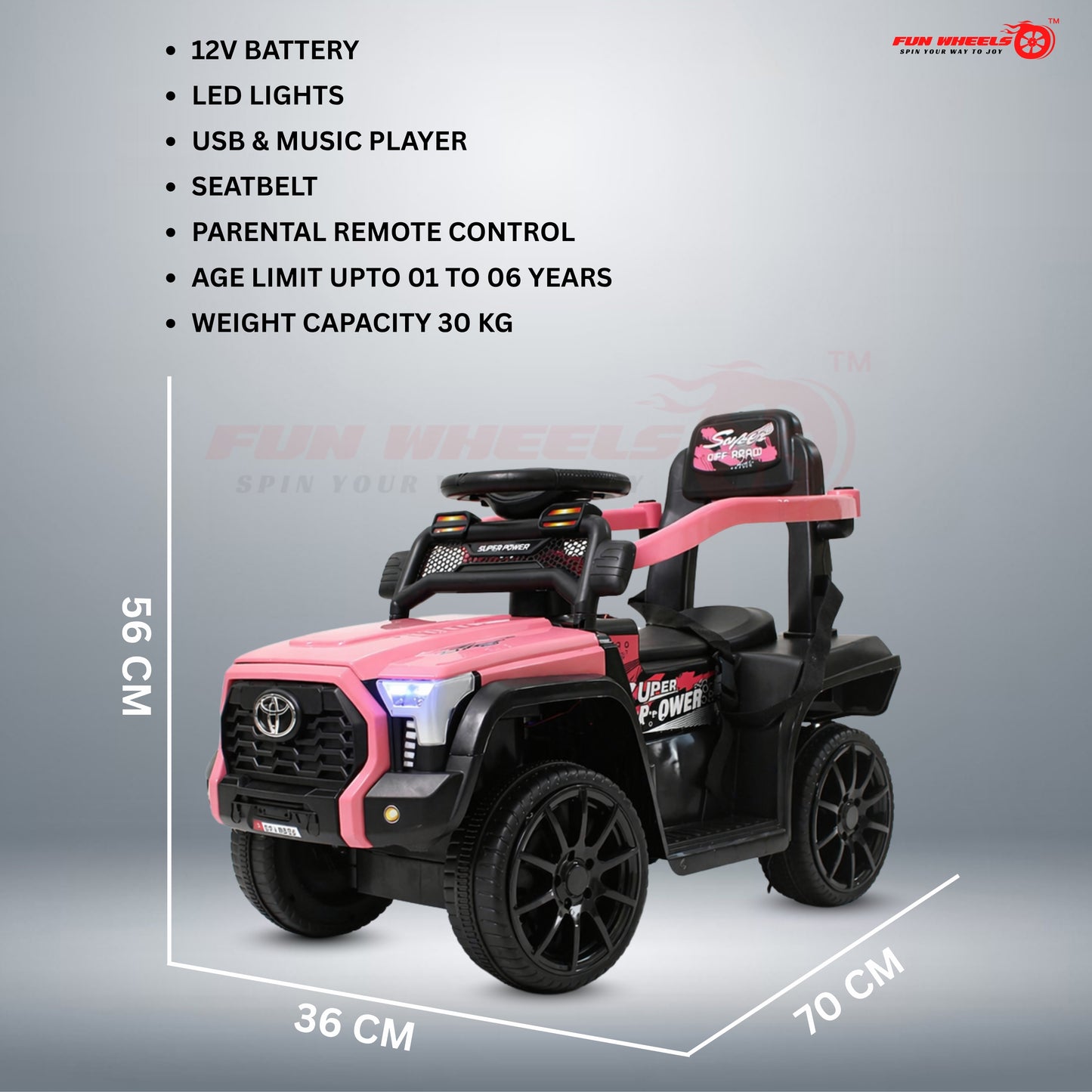 : Fun Wheels FWJ-06 Kids Battery Operated Ride-On Jeep Car with LED Lights