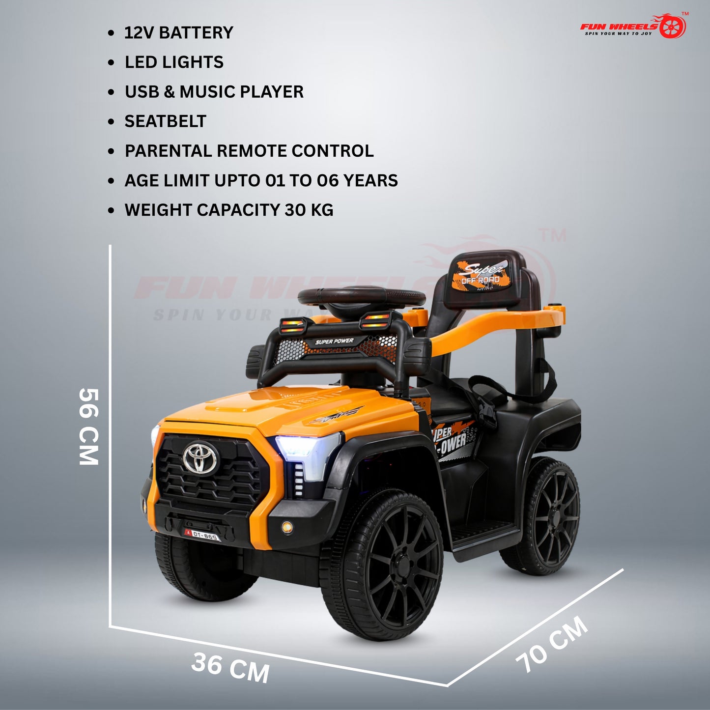 : Fun Wheels FWJ-06 Kids Battery Operated Ride-On Jeep Car with LED Lights