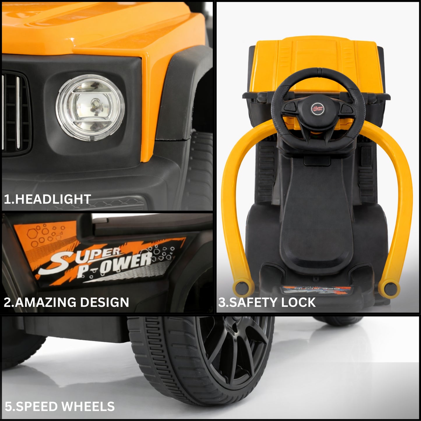 Fun Wheels FWPC-03 Kids Manual Ride On Push Car with Parent Handle, Music & Lights