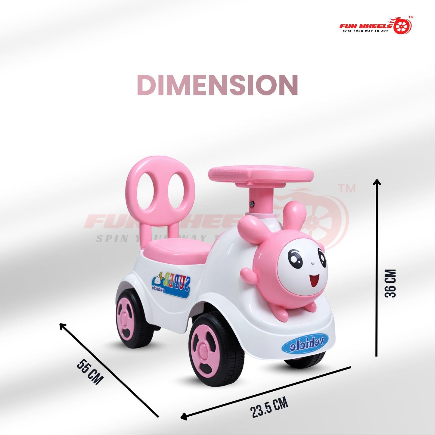 Fun Wheels FWPC-07 Cute Bunny Theme Kids Ride-On Push Car with Steering Handle for Toddlers