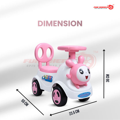 Fun Wheels FWPC-07 Cute Bunny Theme Kids Ride-On Push Car with Steering Handle for Toddlers