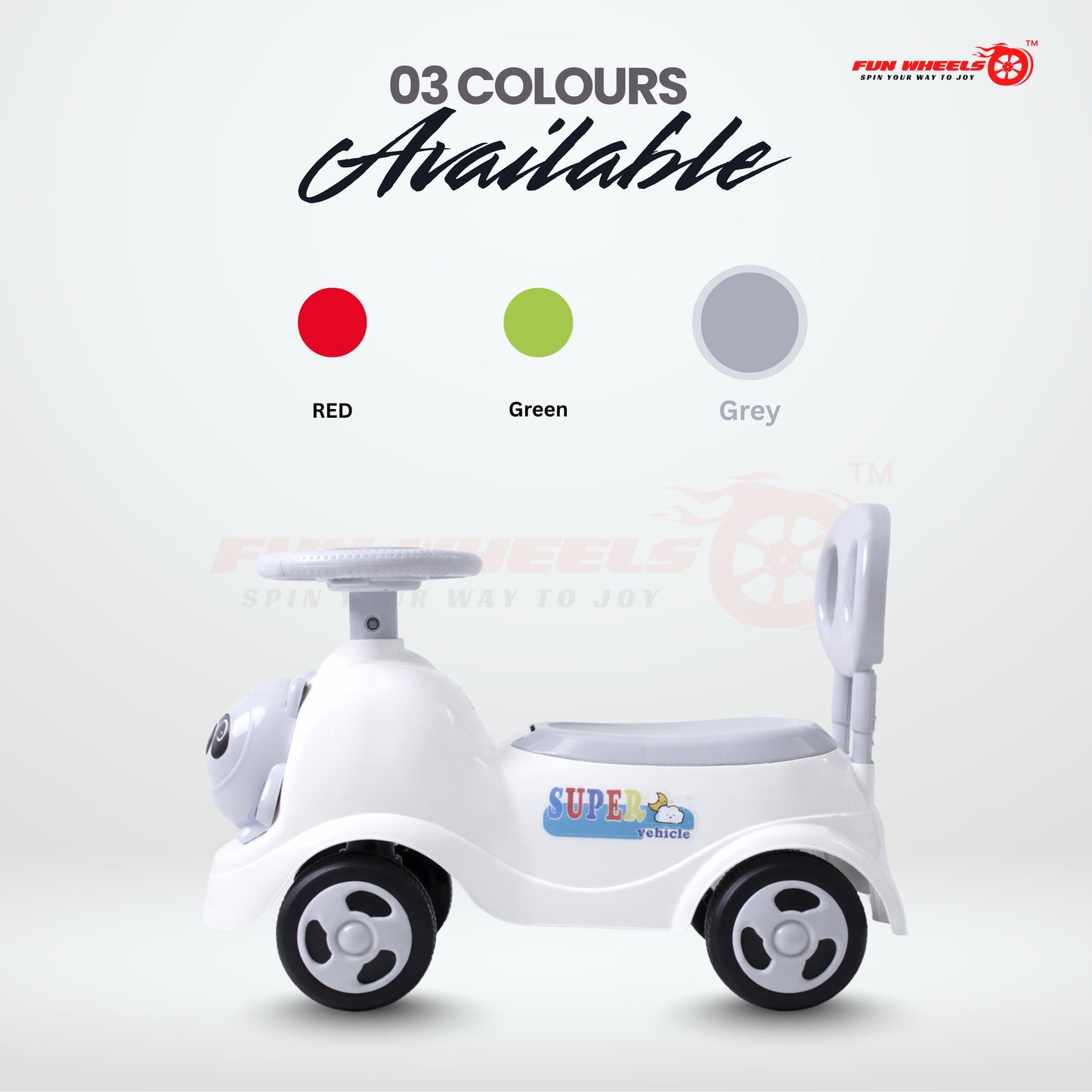 Fun Wheels FWPC-04 Kids Ride-On Panda Scooter & Push Car – Musical Walker with Safety Backrest