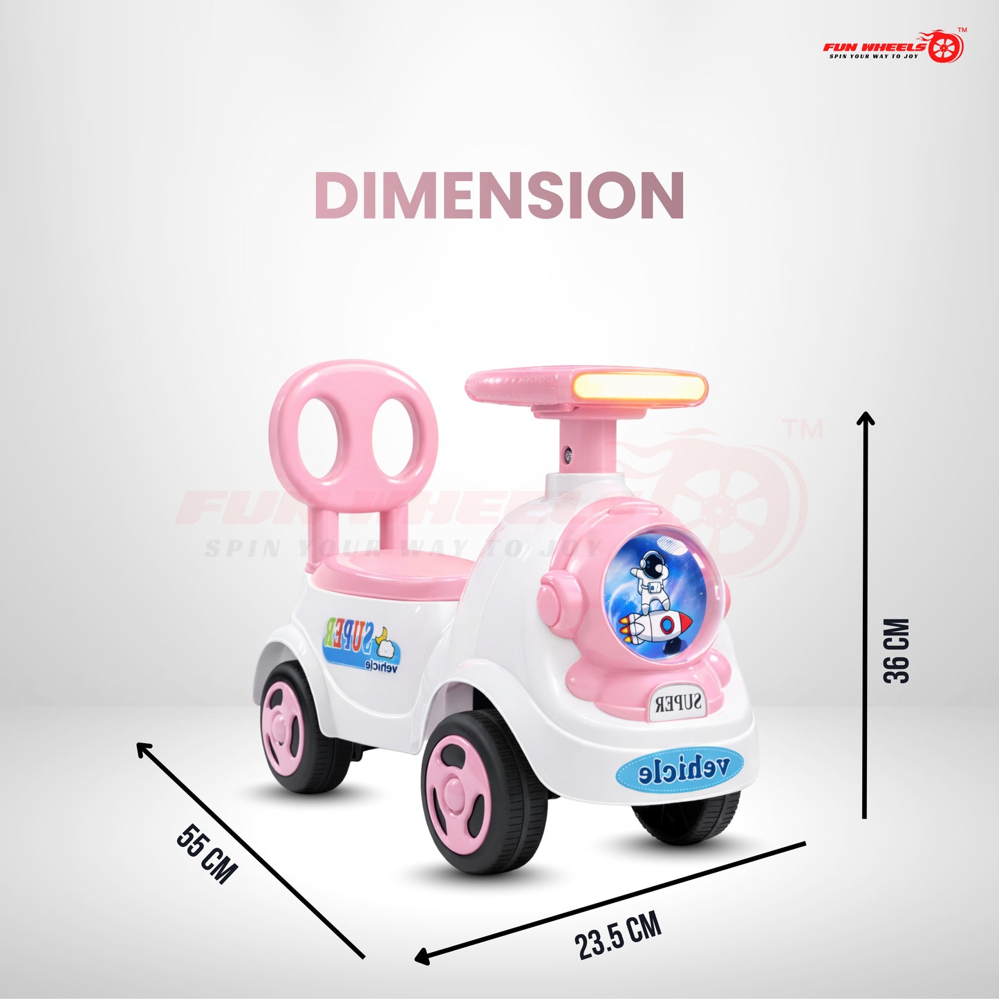 Fun Wheels FWPC-06 Astronaut Theme Kids Ride-On Push Car with Light & Music for Toddlers