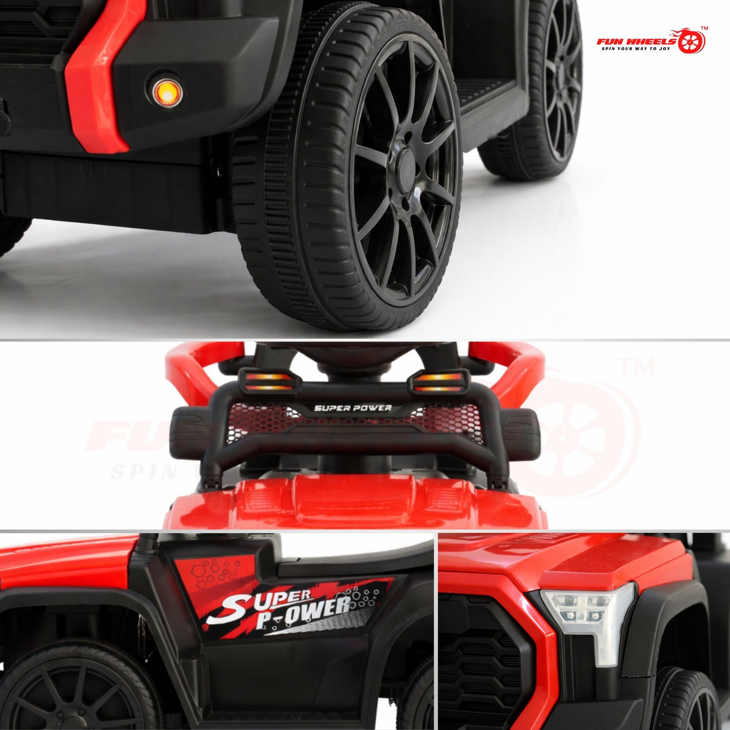 Fun Wheels FWPC-01 Kids Manual Ride On Push Car with Parent Handle, Music & Lights-Red
