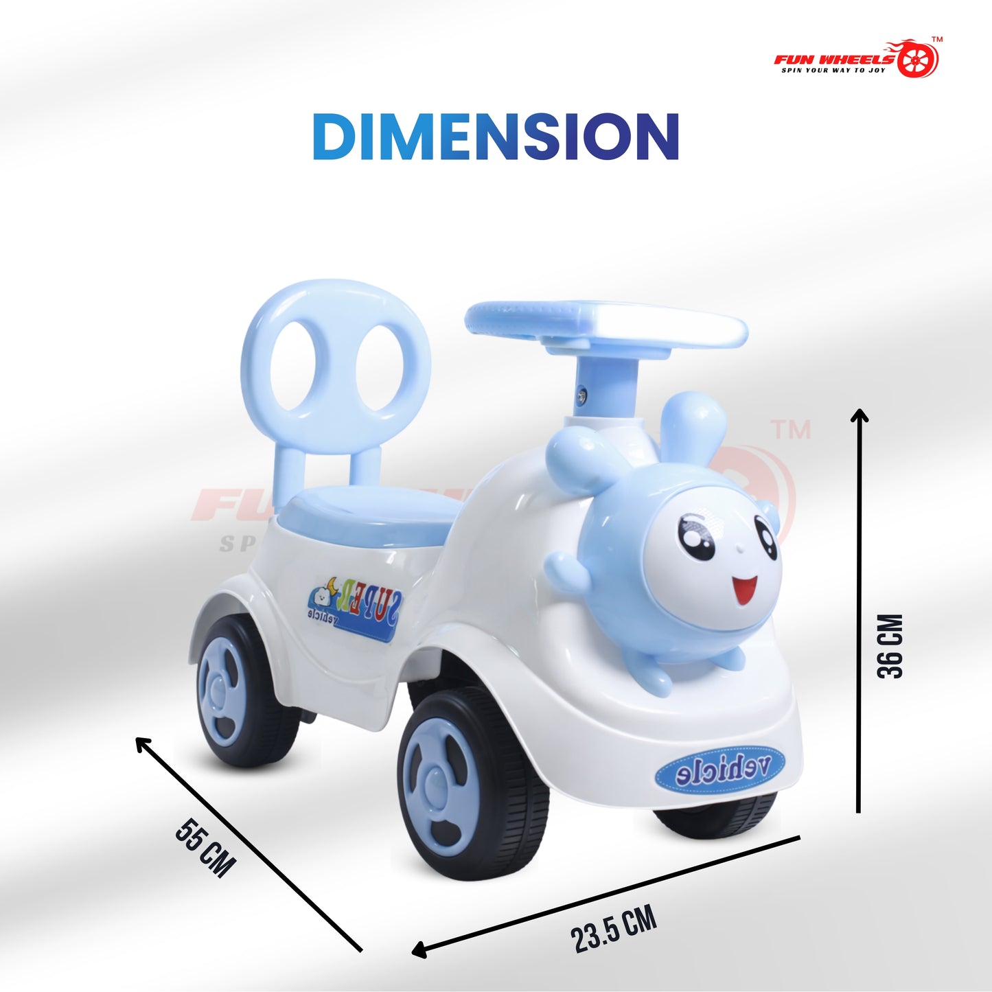 Fun Wheels FWPC-07 Cute Bunny Theme Kids Ride-On Push Car with Steering Handle for Toddlers