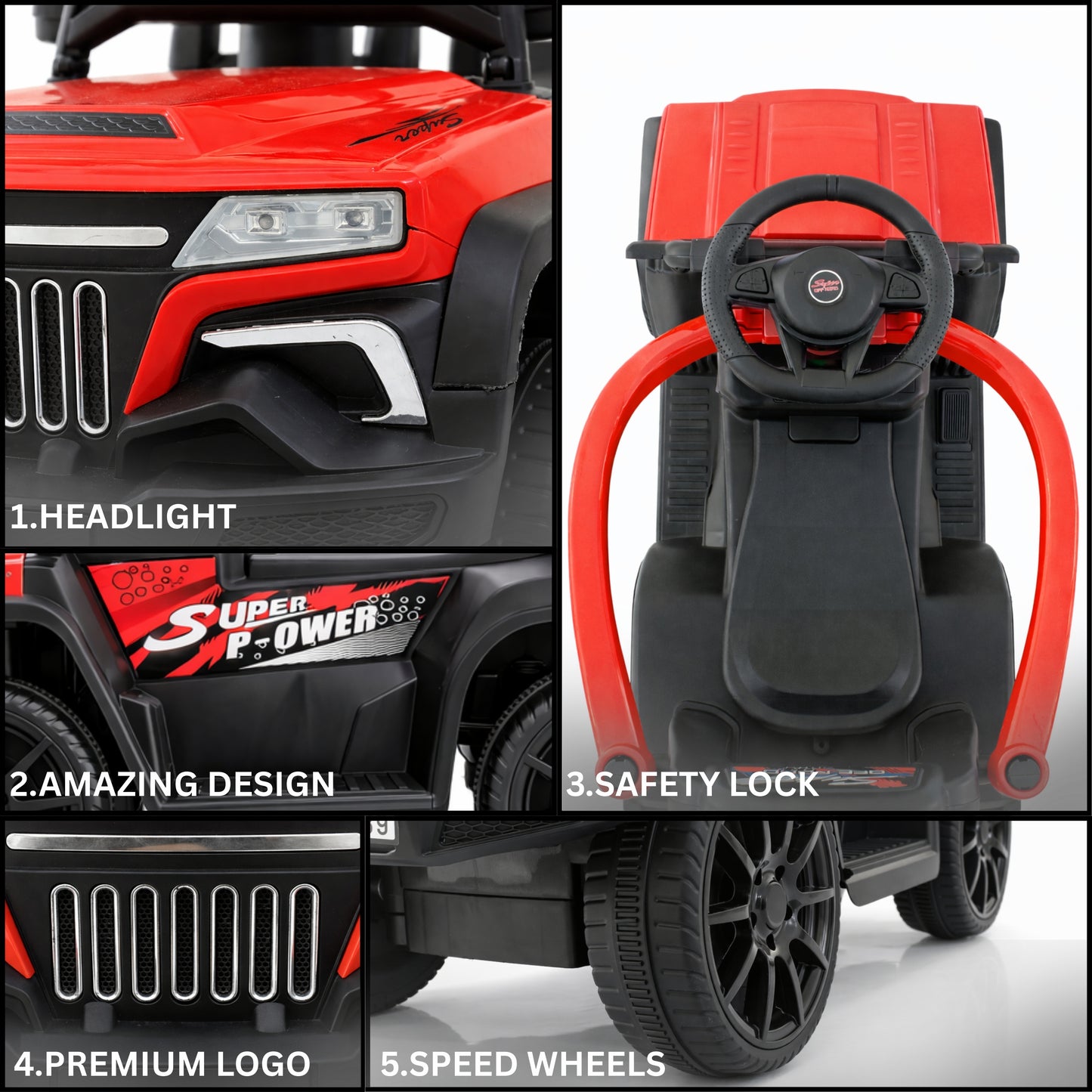 Fun Wheels FWPC-02 Kids Manual Ride On Push Car with Parent Handle, Music & LightsV