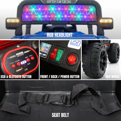 Fun Wheels FWJ-12 Battery Operated 4x4 Kids Jeep with RGB LED & Big Wheel Electric Jeep