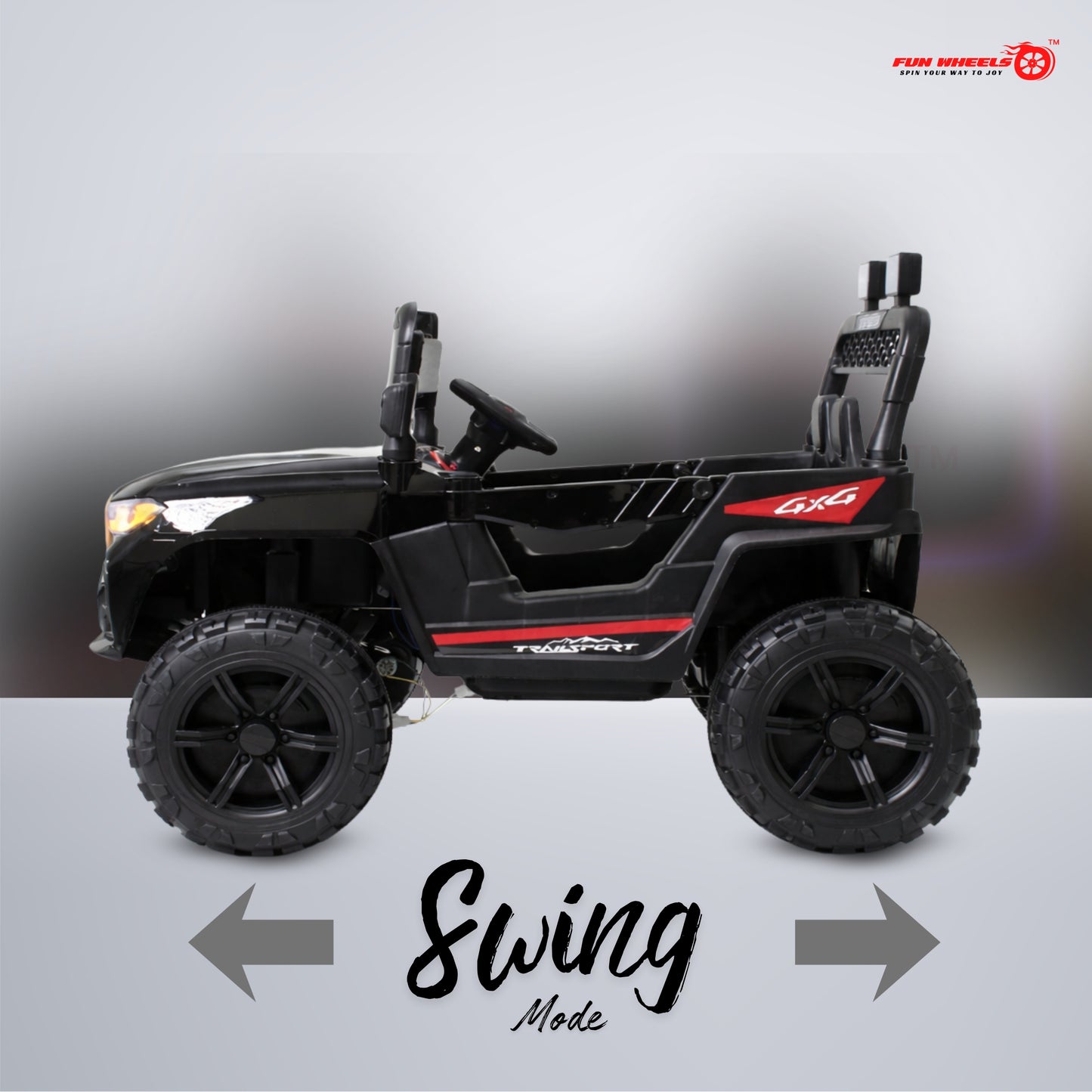 Fun Wheels FWJ-16 Kids Electric Ride On Jeep 4x4 with LED Lights & Music |Kids Battery Car Jeep