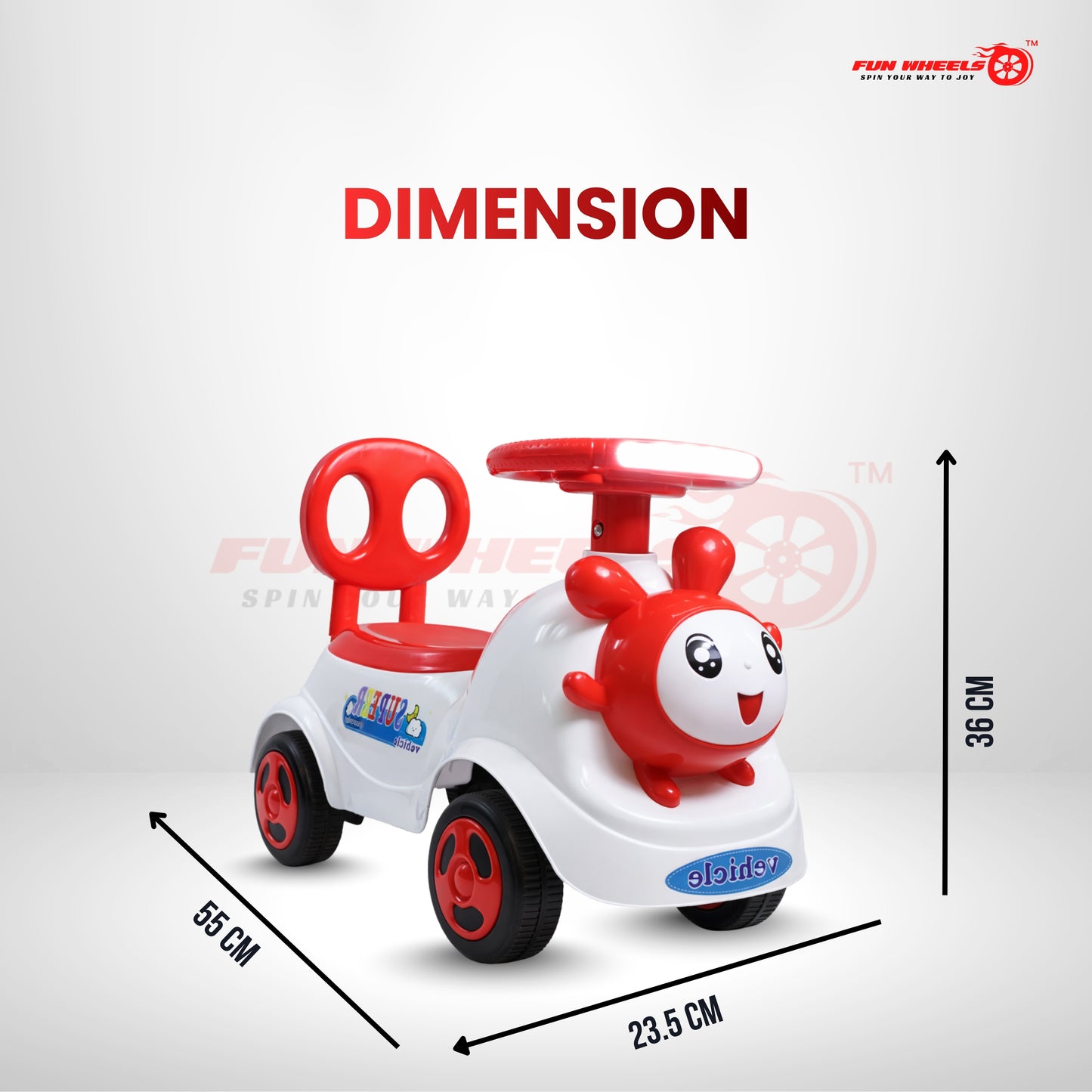 Fun Wheels FWPC-07 Cute Bunny Theme Kids Ride-On Push Car with Steering Handle for Toddlers