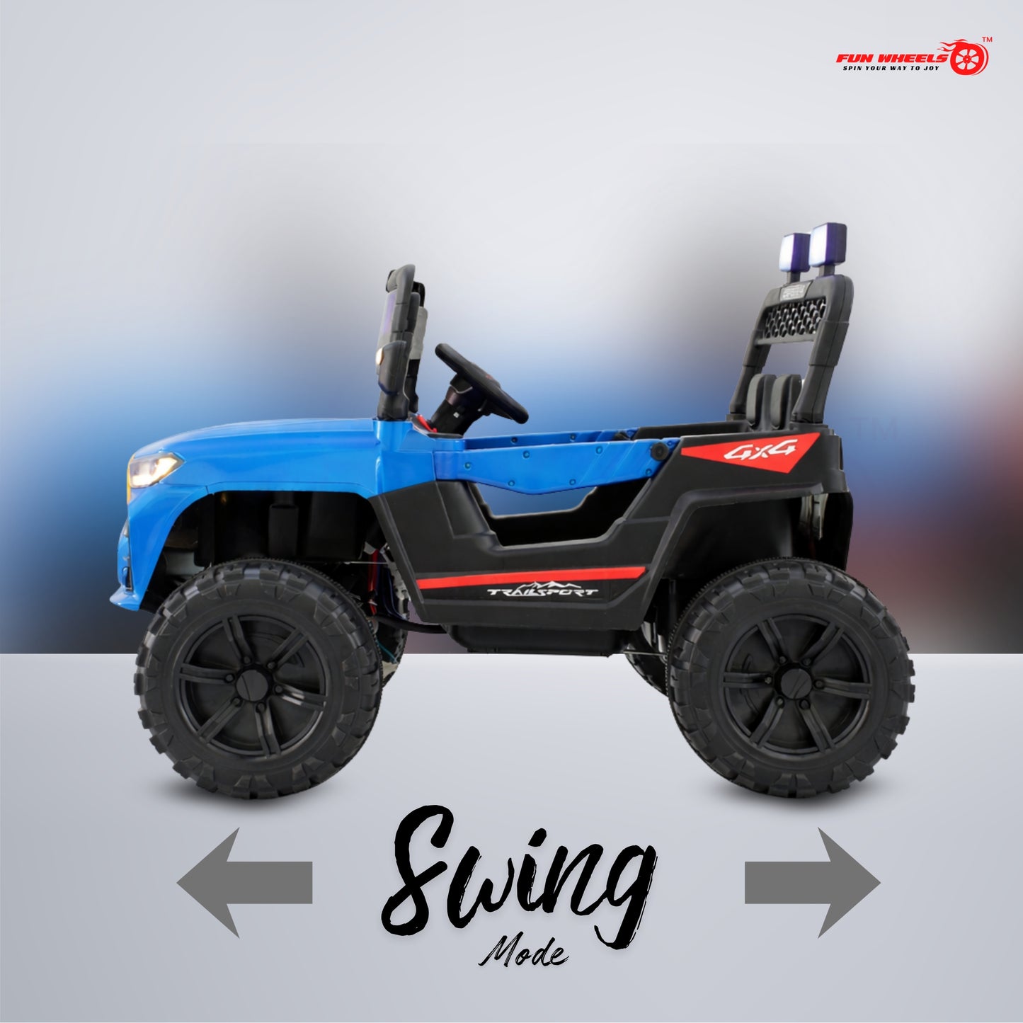 Fun Wheels FWJ-16 Kids Electric Ride On Jeep 4x4 with LED Lights & Music |Kids Battery Car Jeep