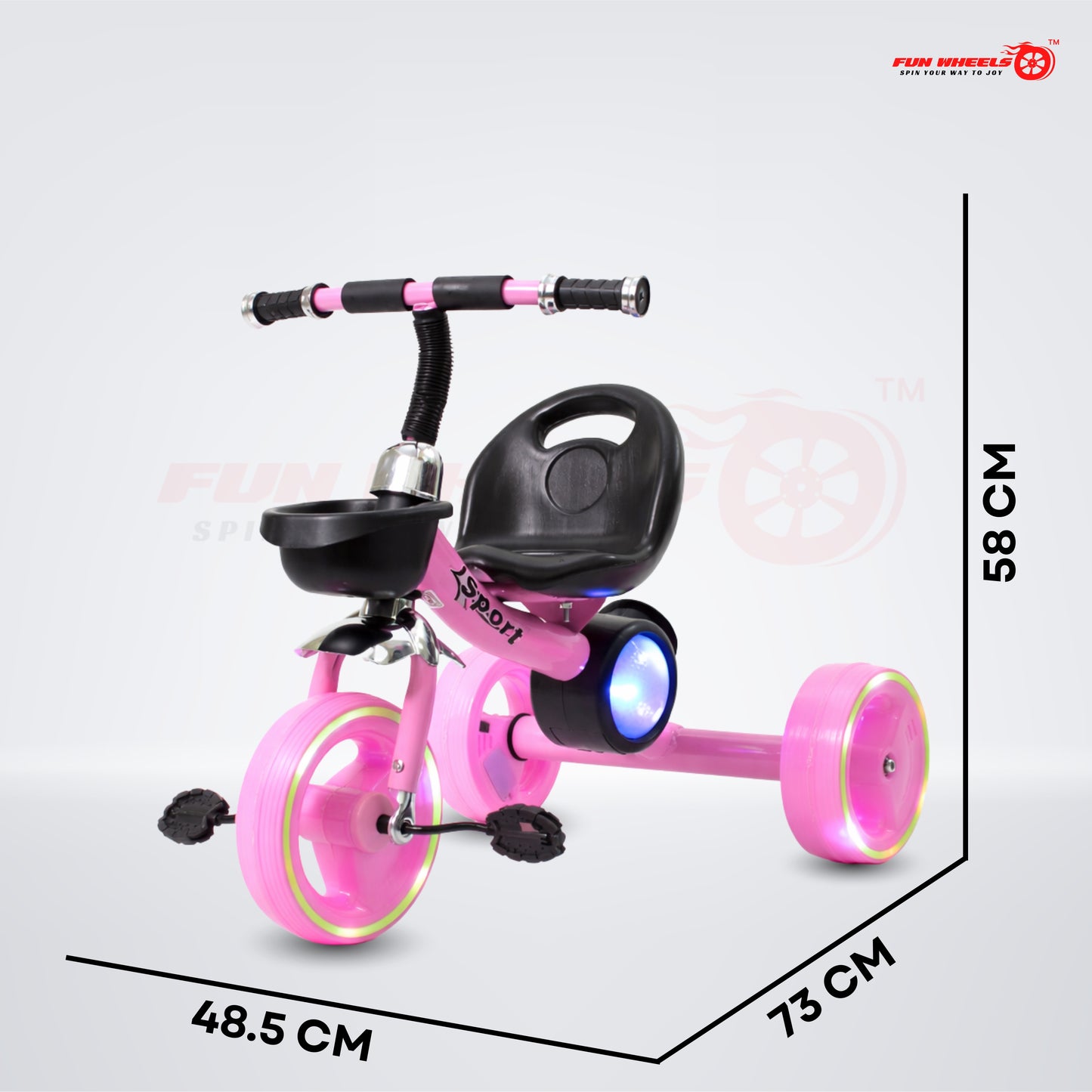 Funwheels GlowRide LED Wheel Tricycle with Light & Music | Baby Pedal Trike with Backrest FWTC-02 Tricycle