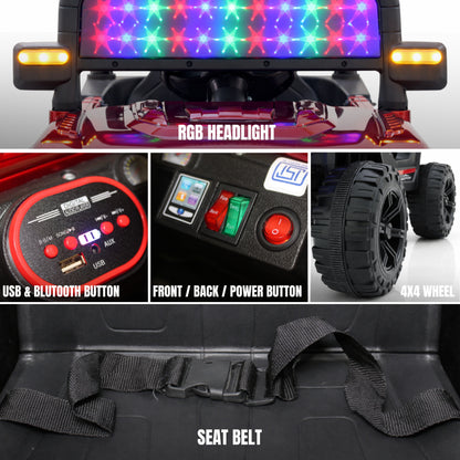 Fun Wheels FWJ-12 Battery Operated 4x4 Kids Jeep with RGB LED & Big Wheel Electric Jeep