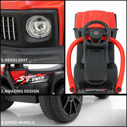 Fun Wheels FWPC-03 Kids Manual Ride On Push Car with Parent Handle, Music & Lights